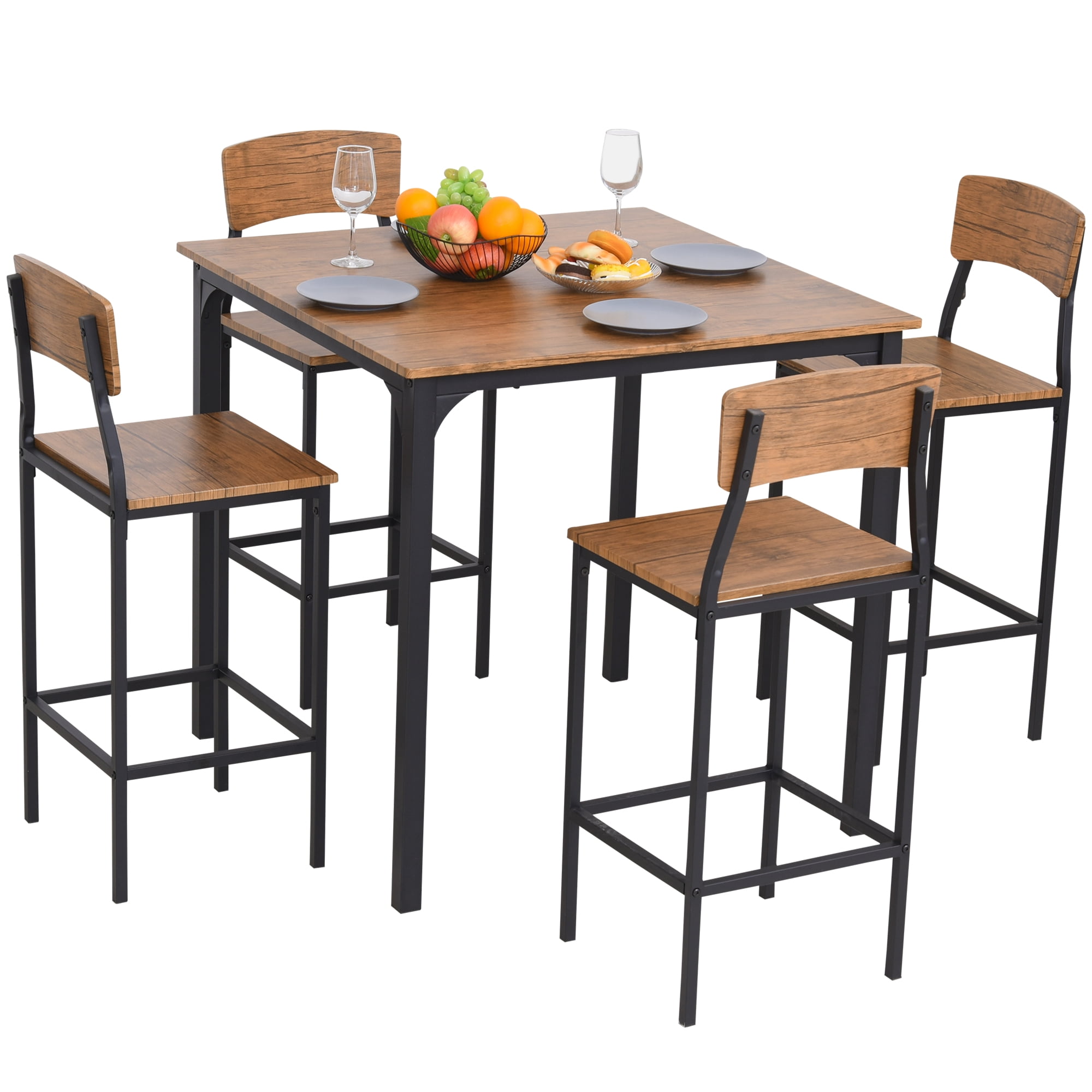 HOMCOM 5 PC Modern Counter Height Bar Table Set Compact Kitchen Table 4 ...