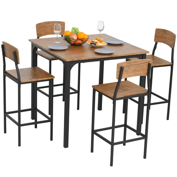HOMCOM 5 PC Modern Counter Height Bar Table Set Compact Kitchen Table 4 Chairs Set with Footrest, Metal Legs, Wood
