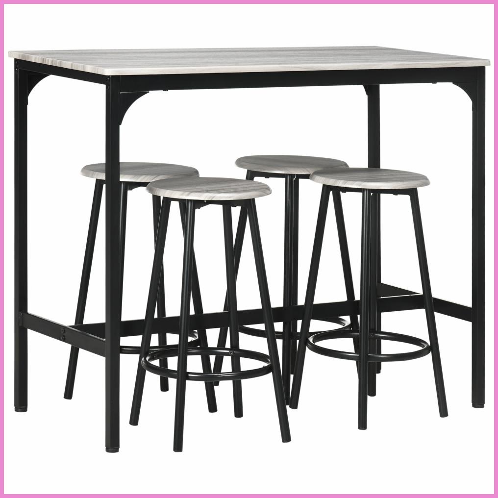 HOMCOM 5-Piece Rustic Gray Bar Height Coffee Table Set with 4 Stools ...