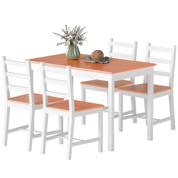 HOMCOM 5-Piece Solid Pine Wood Dining Set, White Kitchen Table and 4 Slatted High Back Chairs, Compact Design for Small Spaces, Breakfast Nook, Apartment, or Dining Room