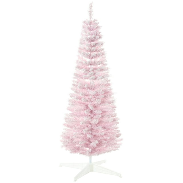 5' Snow Flocked Artificial Christmas Tree Slim with Stand, Pink