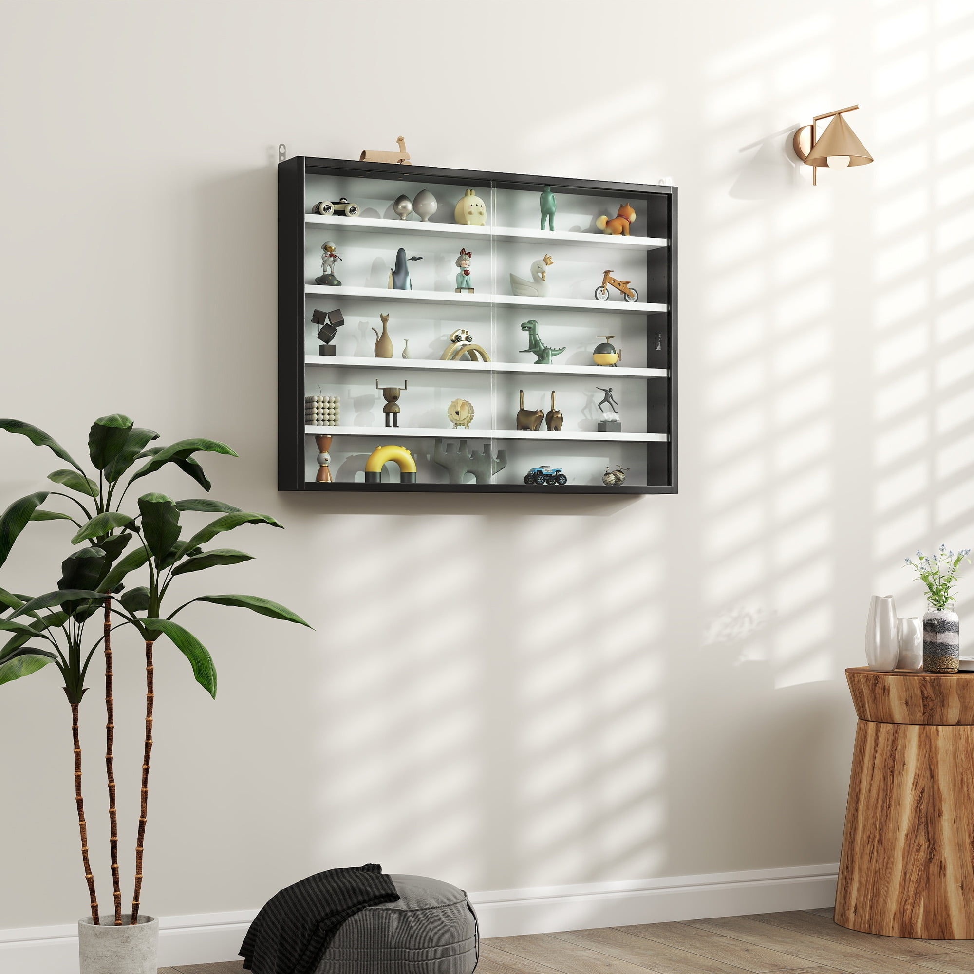 Black and White Wall Mounted Display Cabinet with Adjustable Shelves