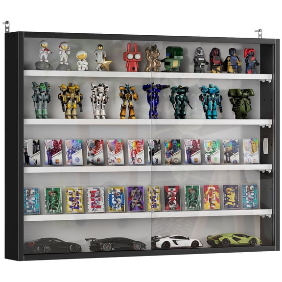Dokea 5-Tier Glass Display Cabinet - Black & White, Wall Mounted Storage Shelf - Storage Cabinet