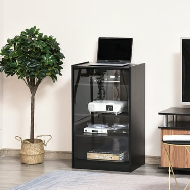 HOMCOM 5-Tier Media Stand Cabinet w/3-Level Adjustable Shelves & Tempered Glass