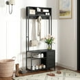 thumbnail image 1 of HOMCOM 5-in-1 Hall Tree with Bench and Shoe Storage, Entryway Bench with Coat Rack, 3 Storage Compartments, 2 Fabric Drawers, Distressed Black, 1 of 9