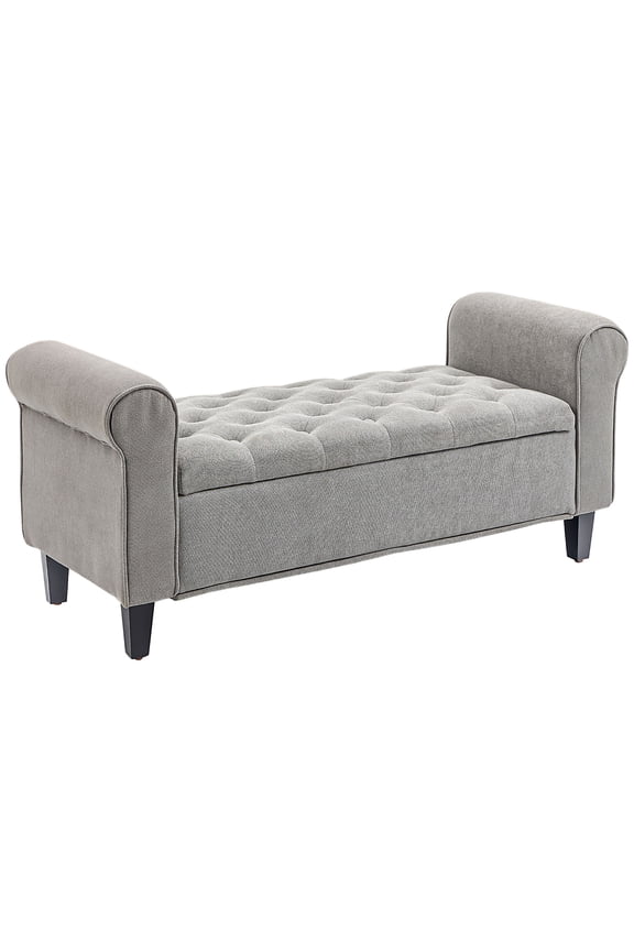 50" Bed End Bench with Ottoman and Storage, Gray