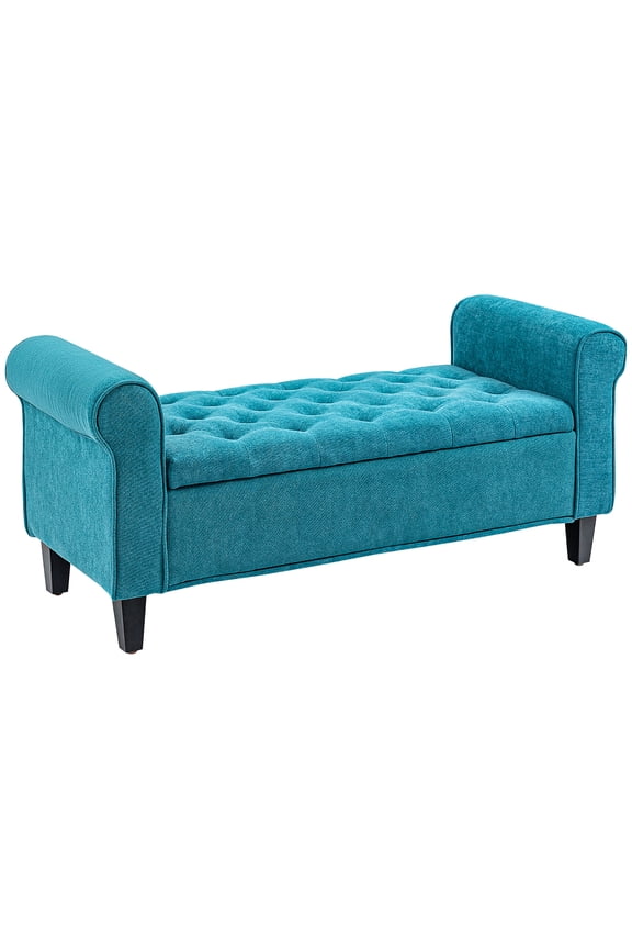 50" Bed End Bench with Ottoman and Storage, Teal