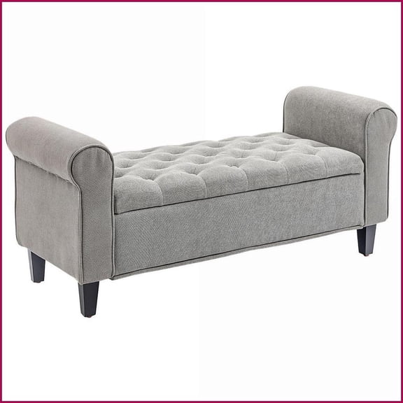 HOMCOM 50'' Storage Ottoman Bench with Rolled Arms & Hidden Storage | Velvet | Light Gray