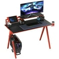 thumbnail image 1 of HOMCOM 53" Gaming Desk, Racing Computer Desk with Monitor Shelf, Gamepad Rack, Cup Holder, Headphone Hook, and Cable Basket, Red, 1 of 9