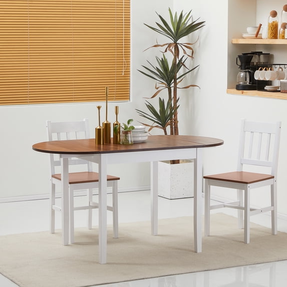 HOMCOM 55" Solid Wood Kitchen Table, Drop Leaf Tables for Small Spaces, Folding Dining Table, Brown
