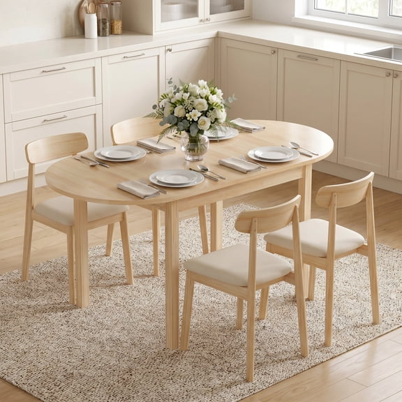 HOMCOM 55" Solid Wood Kitchen Table, Drop Leaf Tables for Small Spaces, Folding Dining Table, Natural