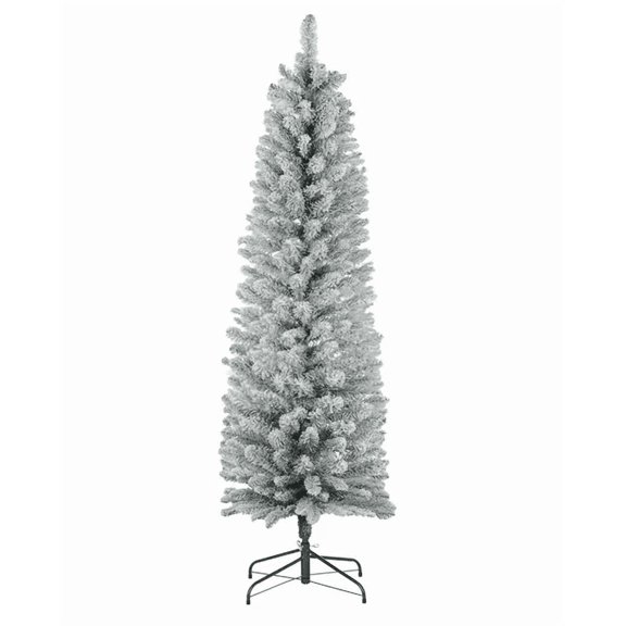 HOMCOM 5ft Artificial Christmas Tree Snow Flocked Branches Metal Base Pencil Xmas Tree
