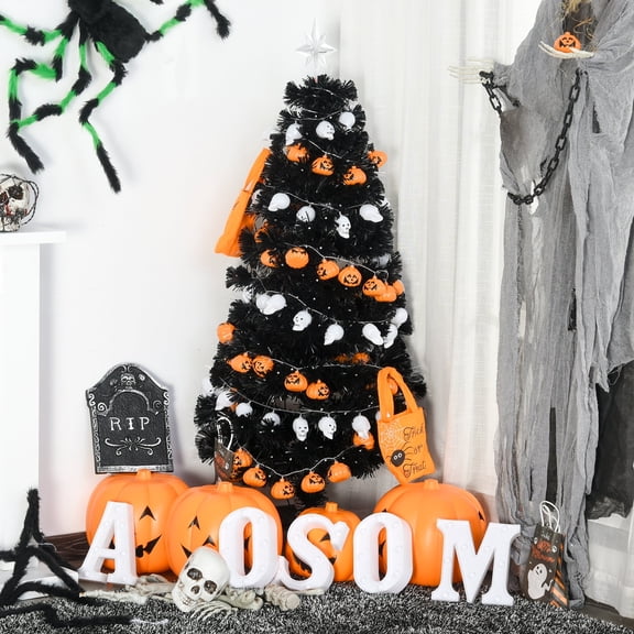 HOMCOM 5ft Prelit Artificial Christmas Tree with LED Lights, Multicolored Fiber Optics and Realistic Branch Tips, Black