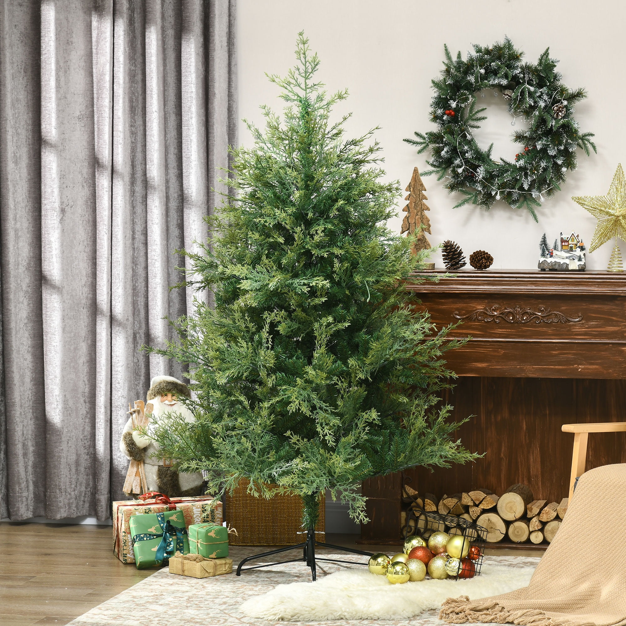 HOMCOM 6' Fake Xmas Tree, Artificial, Auto Open, Wide Shape