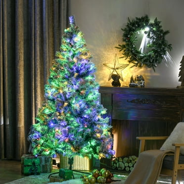 HOMCOM 6' Artificial Christmas Tree with LED Lights, Snow Flocked Tips