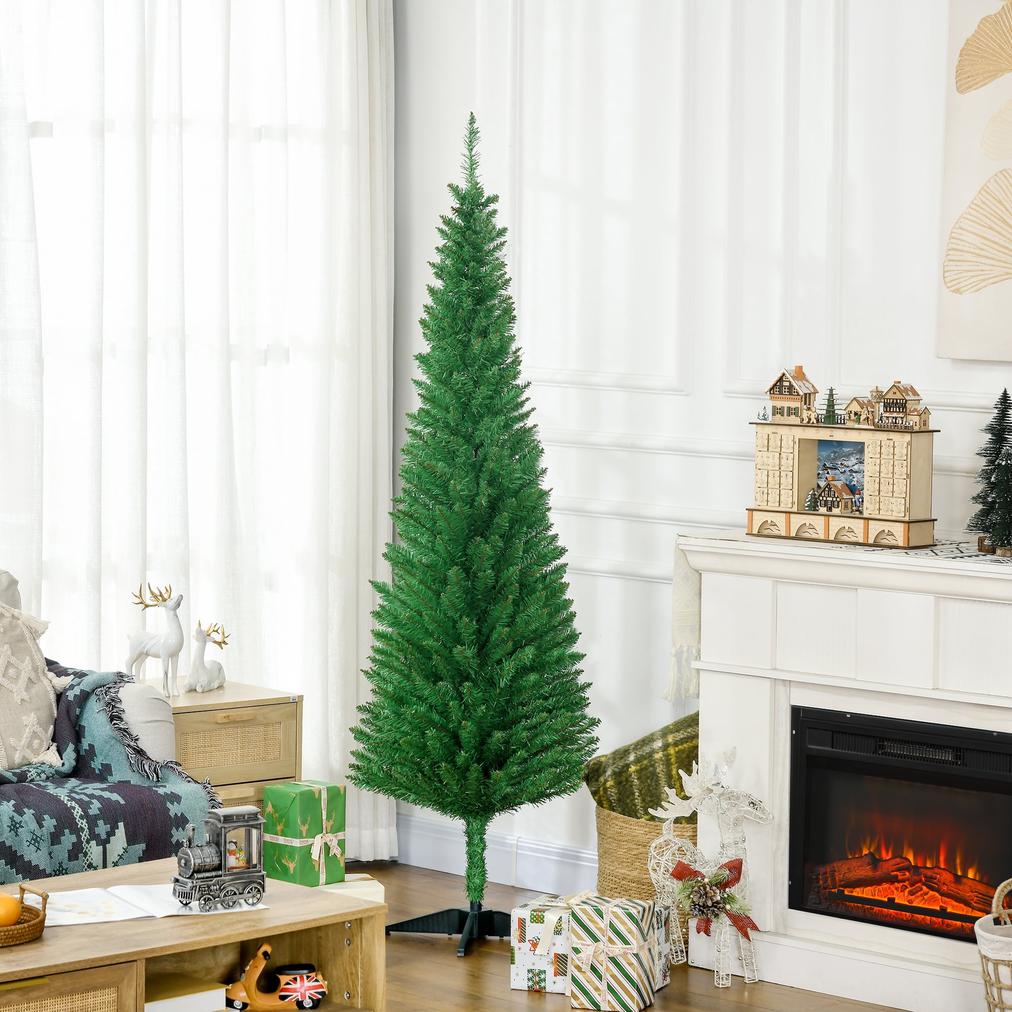 6' Slim Artificial Pencil Christmas Tree, FlameRetardant Xmas