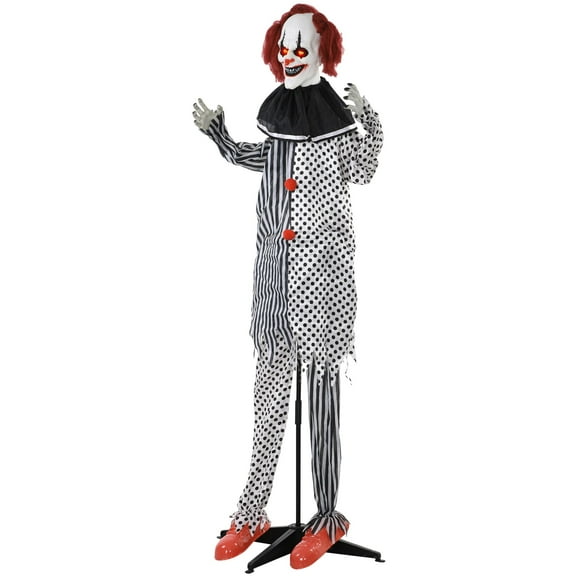 HOMCOM 6' Clown Animatronic, Red Haired Life Size Outdoor Halloween Decoration with Motion Activated Sound & Light Up Eyes