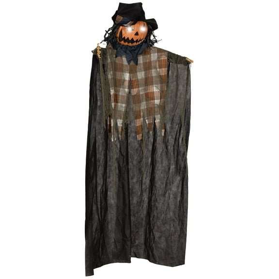 HOMCOM 6' Life Size Outdoor Halloween Hanging Pumpkin Ghost w/ Light Up Eyes, Sound Activated Prop w/ Creepy Speaking Sounds