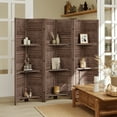 thumbnail image 1 of HOMCOM 6 Panel 67" Tall Wood Privacy Screen Room Divider with 3 Display Shelves, and Folding Storage for Bedroom or Home Office, Walnut, 1 of 9
