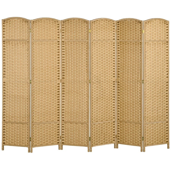 HOMCOM 6 Panel Room Divider 5.6 Ft Tall Freestanding Privacy Screen Natural Wood Flexible Space Partition