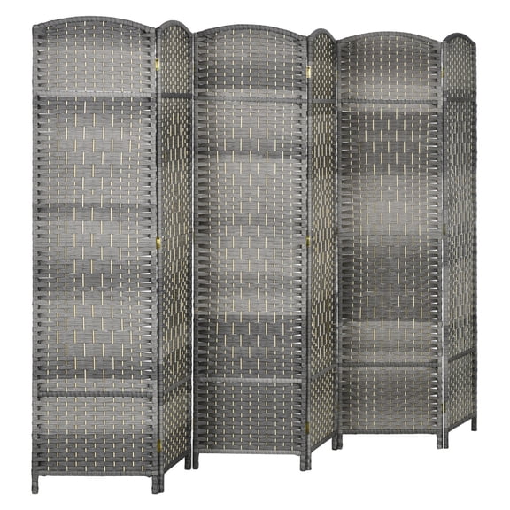 HOMCOM 6 Panel Room Divider, 6' Tall Folding Privacy Screen, Hand-Woven Freestanding Wall Partition for Home Office, Bedroom, Mixed Gray