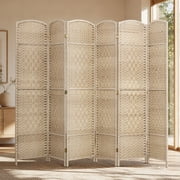 HOMCOM 6 Panel Room Divider, 6 Tall Folding Privacy Screen, Hand-Woven Freestanding Wood Partition for Home Office, Bedroom, Washed Oak
