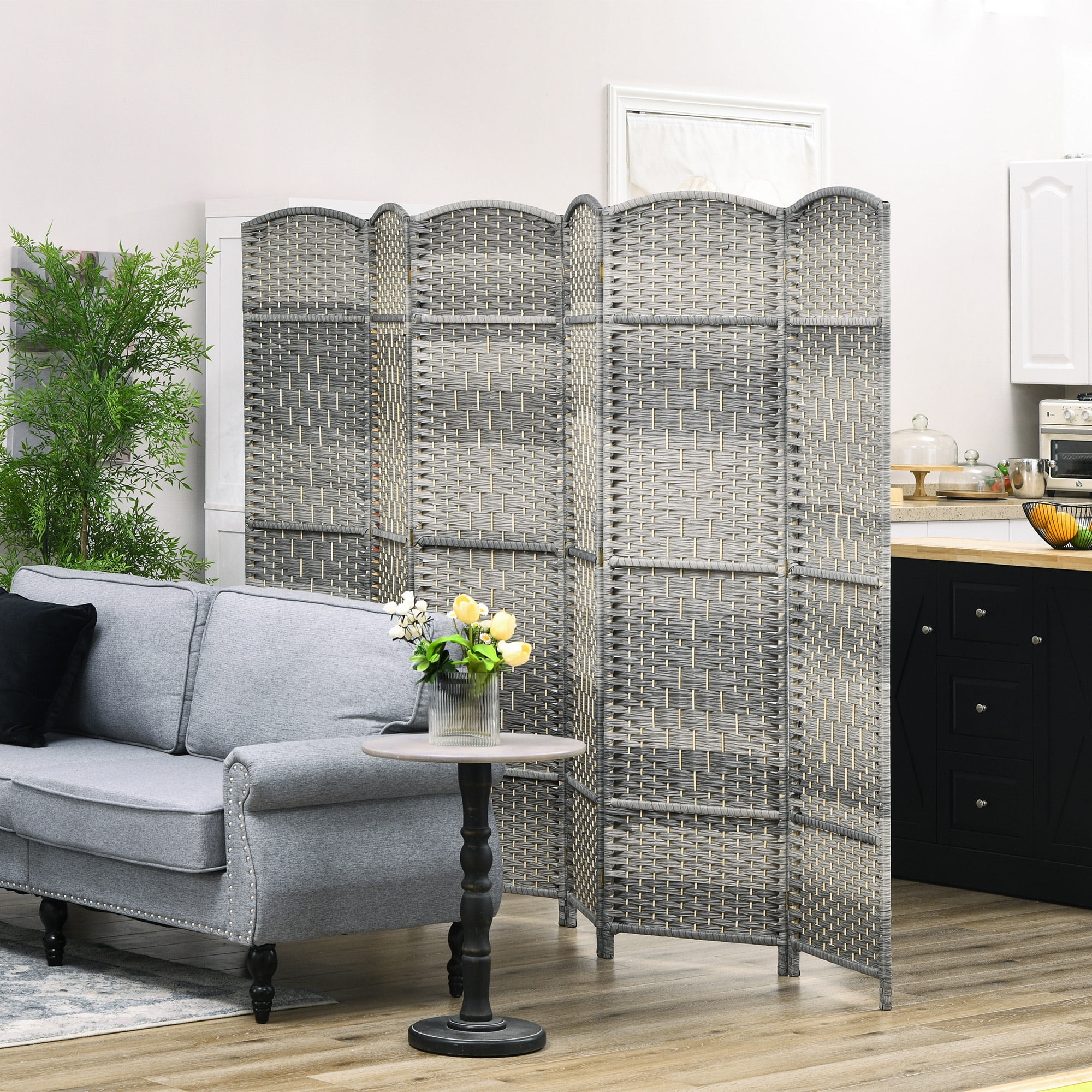 HOMCOM 6 Panel Room Divider Hand-Woven Freestanding Partition, Mixed ...
