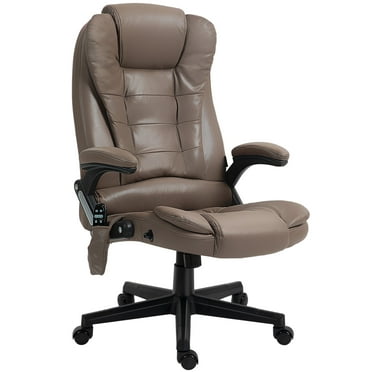 HOMCOM 6 Point Vibrating Massage Office Chair with Heat, Microfiber High Back Executive Office Chair with Reclining Backrest, Armrests, Dark Brown