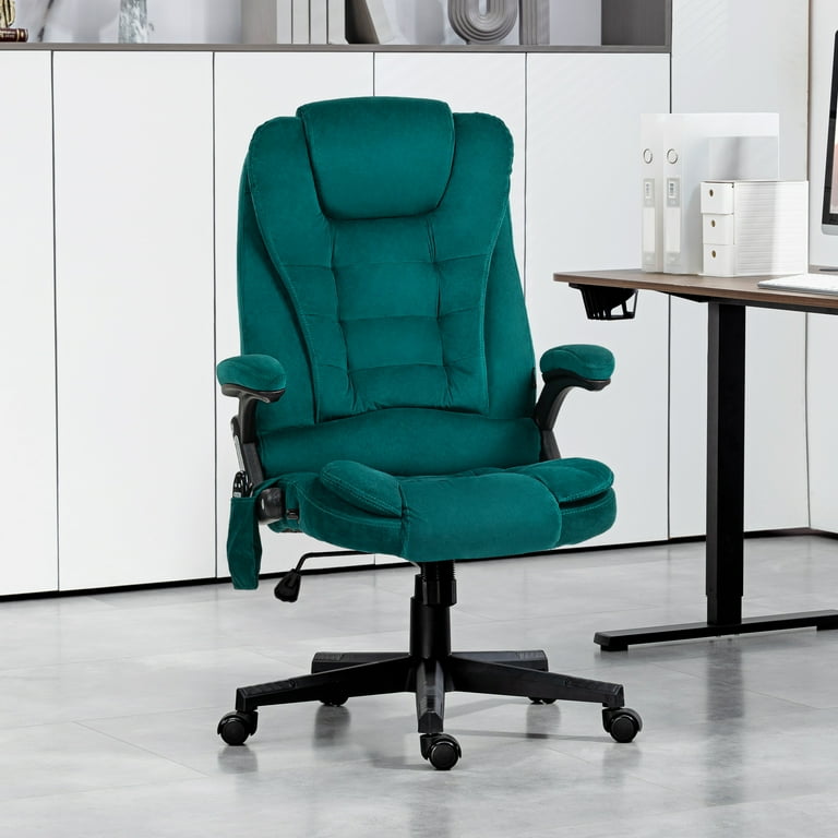 HOMCOM 6 Point Vibrating Massage Office Chair with Heat, Velvet High Back  Executive Office Chair with Reclining Backrest, Armrests, Dark Green