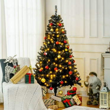 HOMCOM 6' Prelit Artificial Christmas Xmas Tree White LED 1000 Tip Black