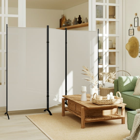 HOMCOM 6' Tall Room Divider, 3 Panel Folding Privacy Screen, Portable Partition Wall Divider for Home Office, Light Gray