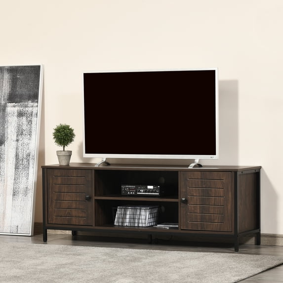 HOMCOM 60" TV Entertainment Center Cabinet w/ Shelves & Cable Holes, Dark Walnut