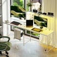thumbnail image 1 of HOMCOM 61.6" L Shaped Desk with Power Outlets & LED Lights, Convertible Computer Desk with Monitor Stand and Computer Shelf for Home Office, White, 1 of 9