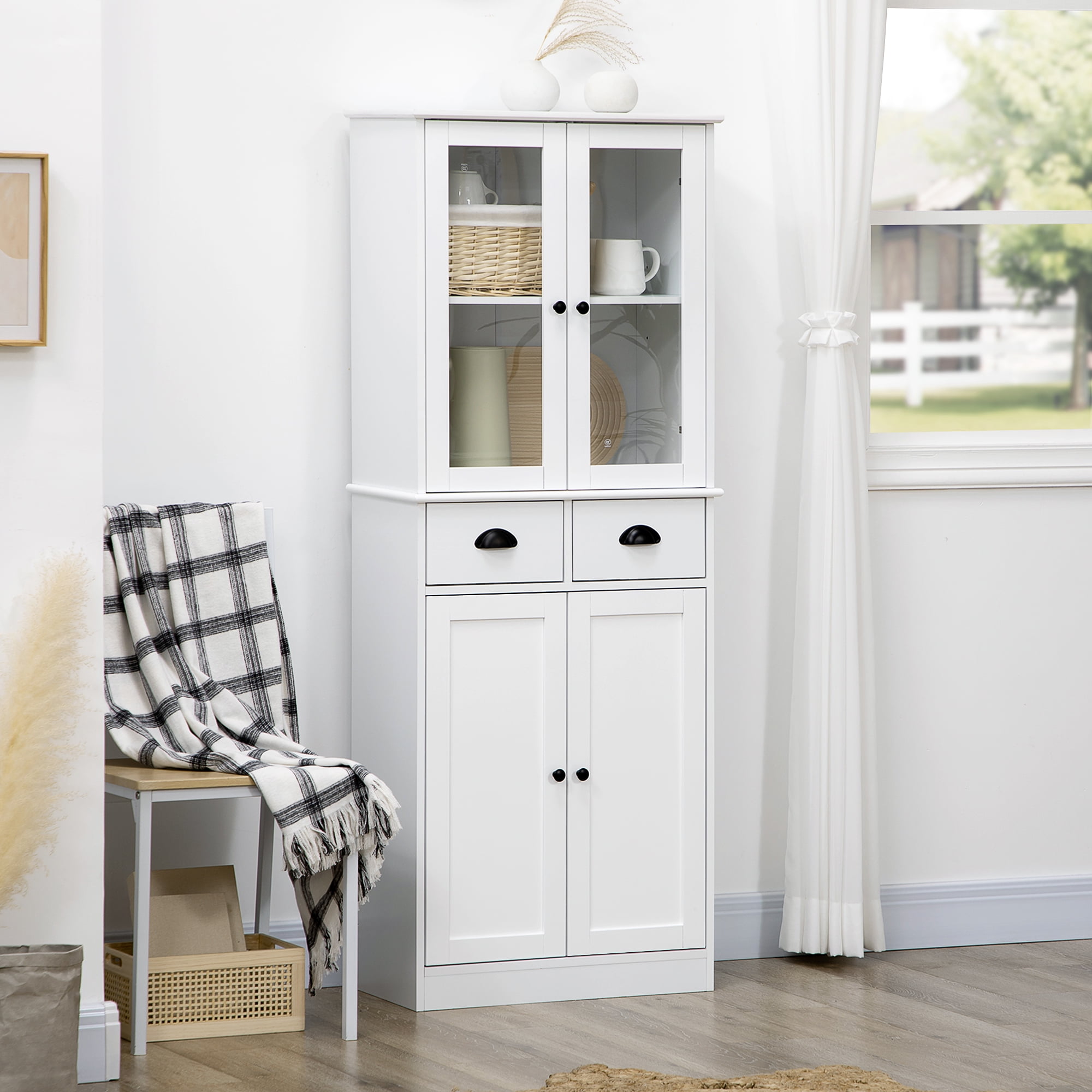 White 61" Freestanding Kitchen Pantry Cabinet with Adjustable Shelves