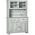 thumbnail image 1 of HOMCOM 63.5" Kitchen Buffet with Hutch, Pantry Storage Cabinet with 4 Shelves, Drawers, Framed Glass Doors, Open Microwave Countertop, Ash Grey, 1 of 9