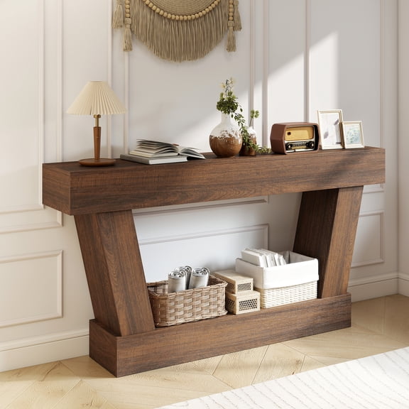 HOMCOM 63 Inch Vintage Console Table, Narrow Entryway Table, Brown
