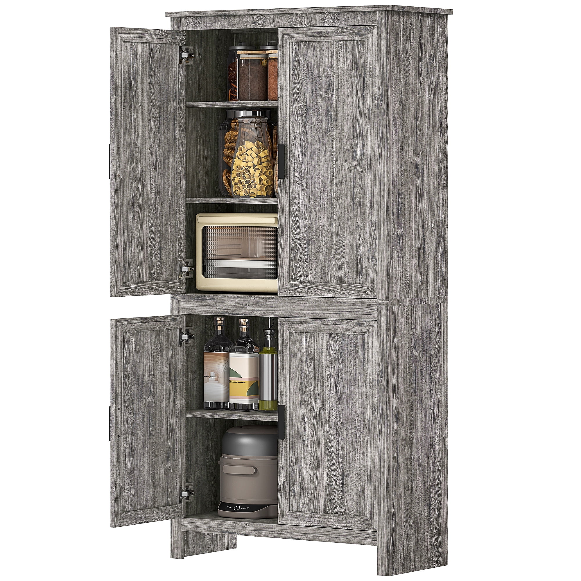 HOMCOM 64" Freestanding Kitchen Pantry Food Storage Cabinet w/ Shelves, Gray