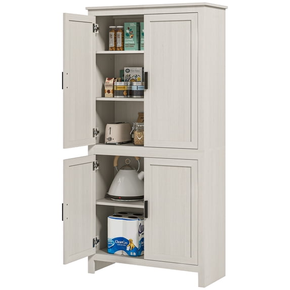 HOMCOM 64" Freestanding Kitchen Pantry Food Storage Cabinet w/ Shelves, White