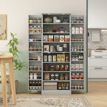HOMCOM 65" Kitchen Pantry Cabinet, Modern Storage Cabinet with Doors and Shelves, Freestanding Cupboard for Dining Room, Gray