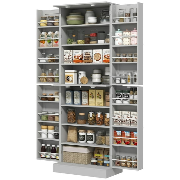 HOMCOM 65" Kitchen Pantry Cabinet with Adjustable Shelves Spick Racks Gray
