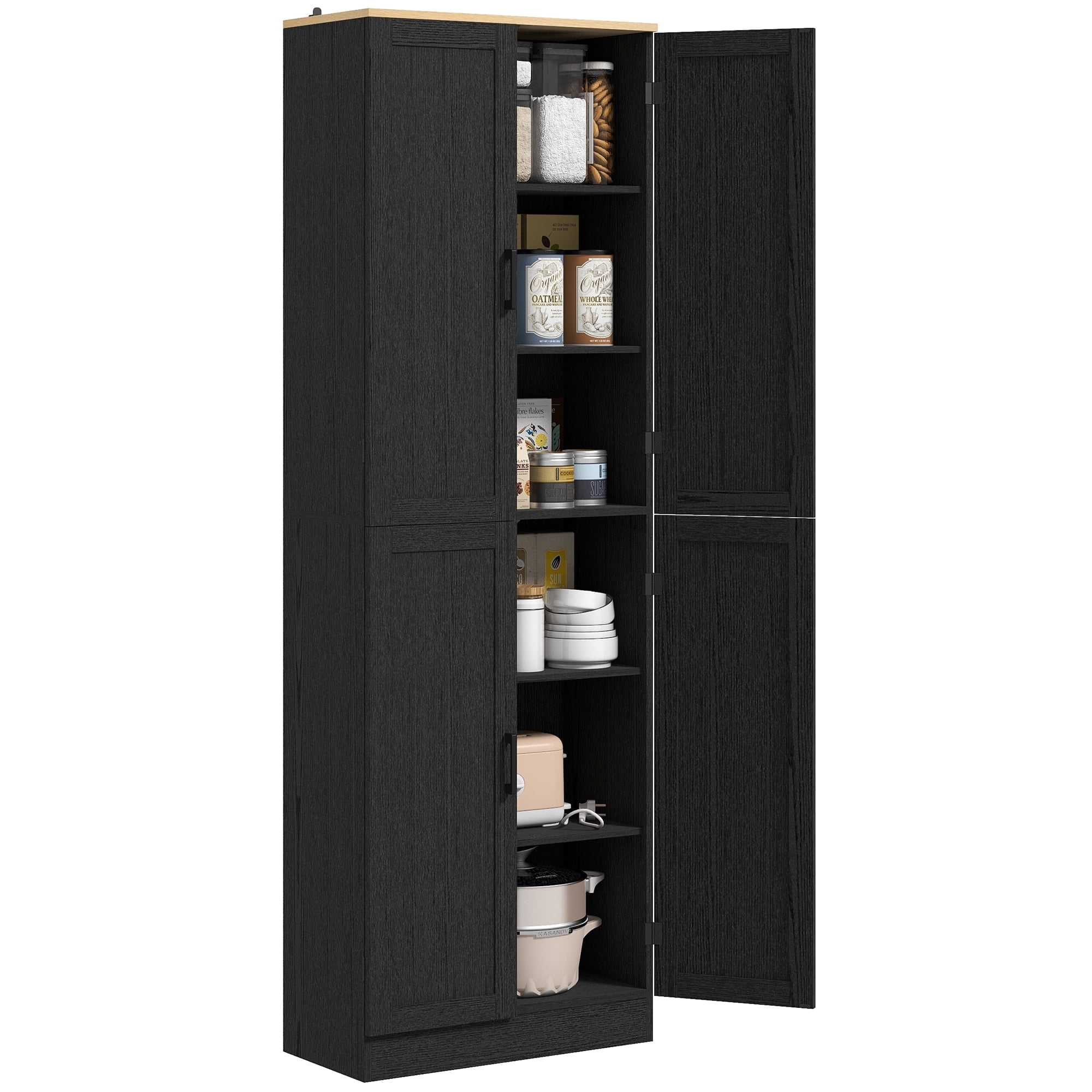 HOMCOM 67" Kitchen Pantry Storage Cabinet w/ Shelves, Distressed Black