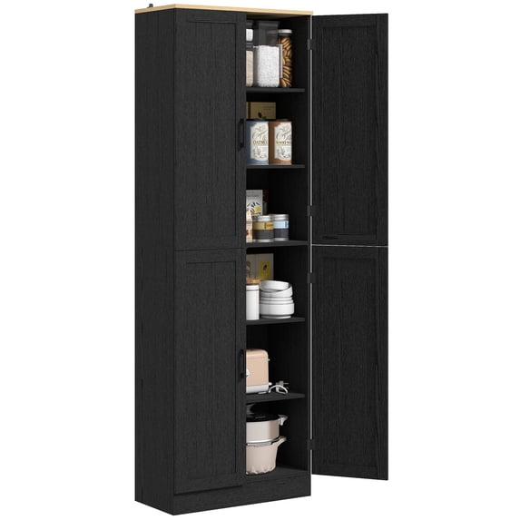HOMCOM 67" Kitchen Pantry Storage Cabinet w/ Shelves, Distressed Black