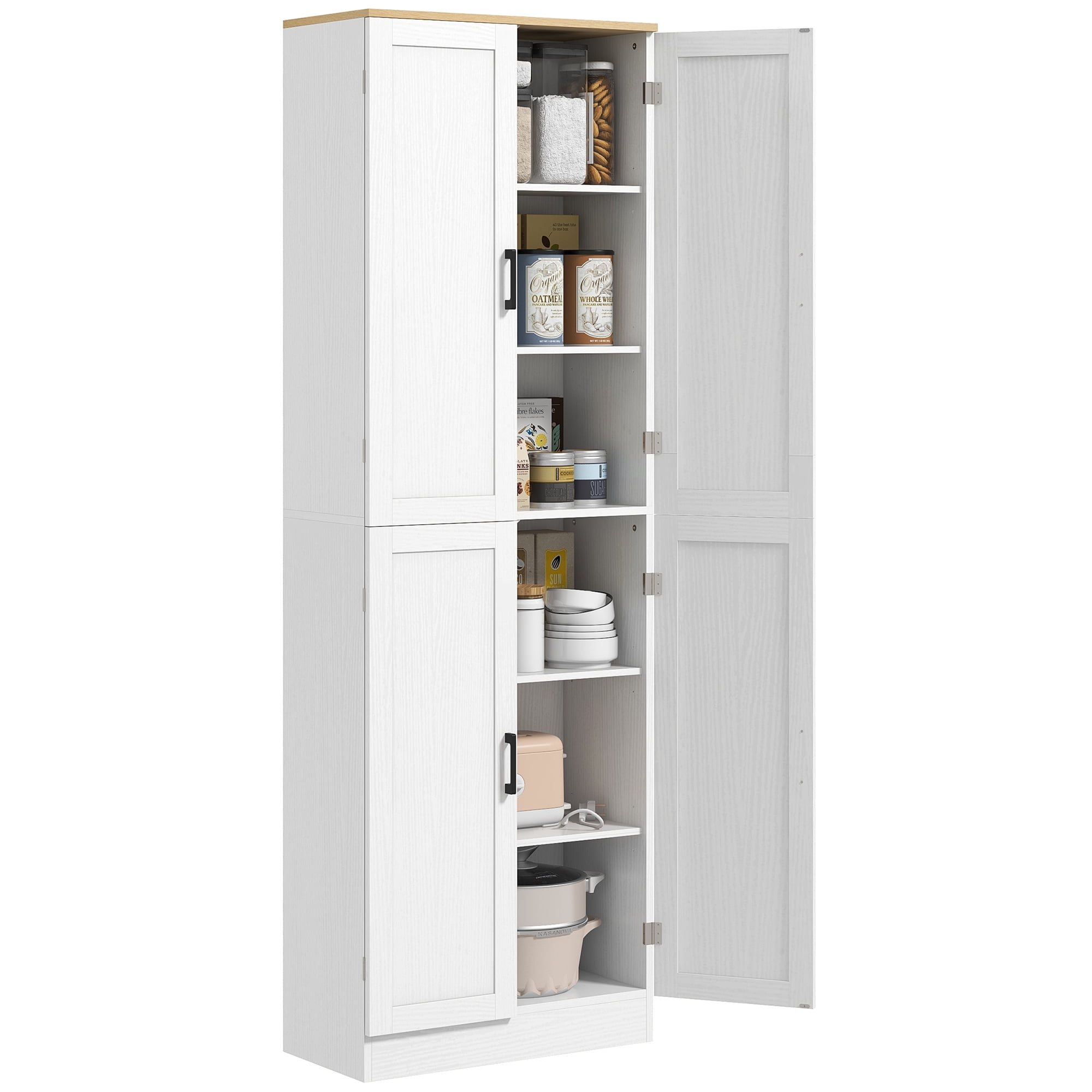 HOMCOM 67" Kitchen Pantry Storage Cabinet w/ Shelves, White Embossed Wood Grain