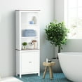 thumbnail image 1 of HOMCOM 69'' Freestanding Storage Cabinet, Bathroom Linen Tower, Kitchen Cupboard, Bookcase with Double Door 3-Tier Shelf for Home Office, White, 1 of 10