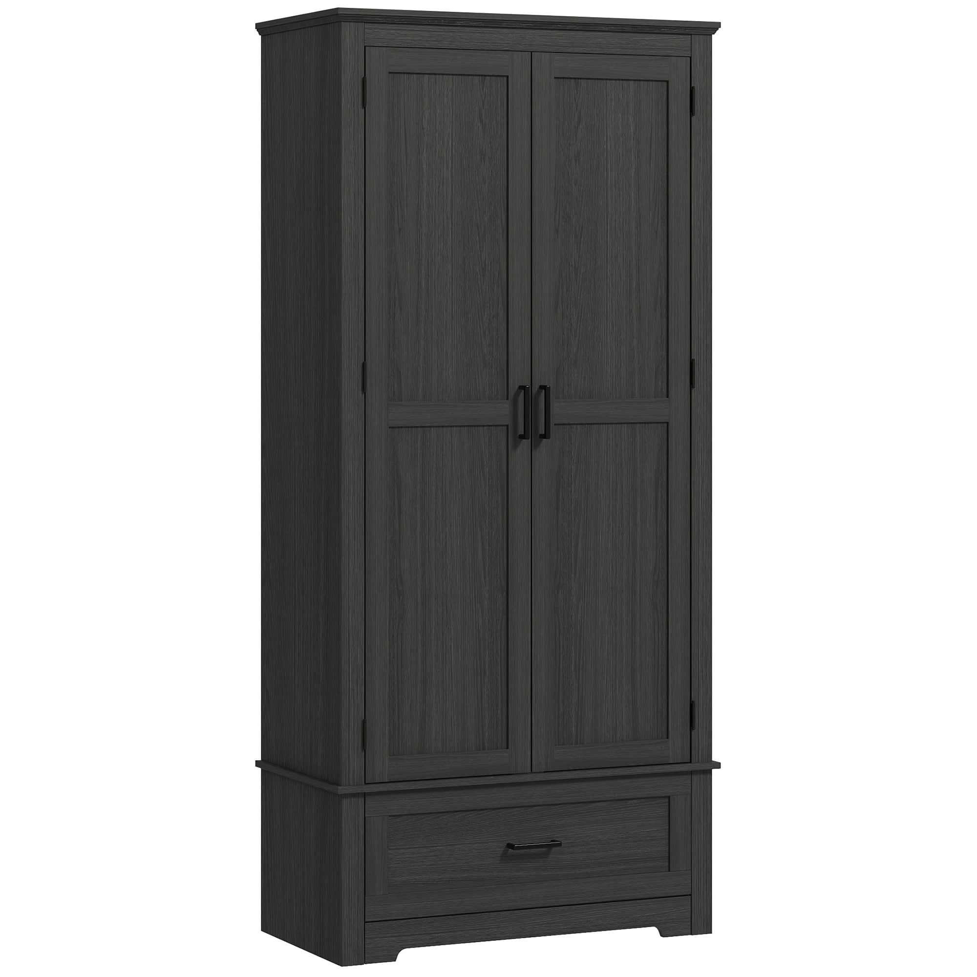 Black Tall Farmhouse Kitchen Pantry Cabinet with Adjustable Shelves