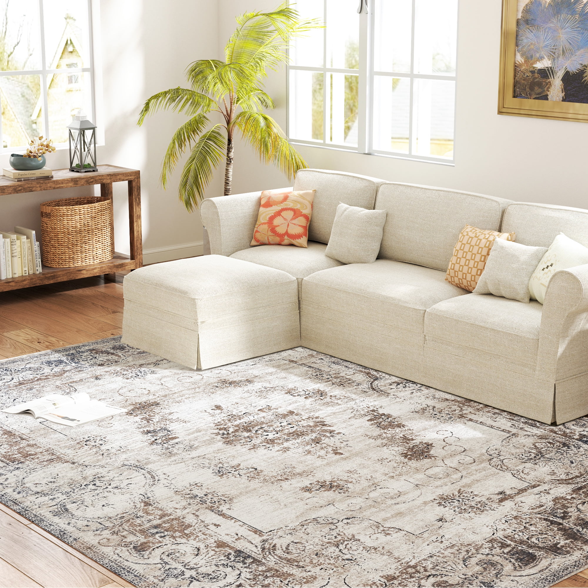 HOMCOM 6x9 Area Rug, Boho Living Room Carpet, Machine Washable, Brown