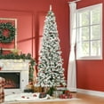 thumbnail image 1 of HOMCOM 7.5' Pencil Snow Flocked Artificial Christmas Tree with 600 Pine Realistic Branches, Pine Cones, Red Berries, Auto Open, Green, 1 of 8