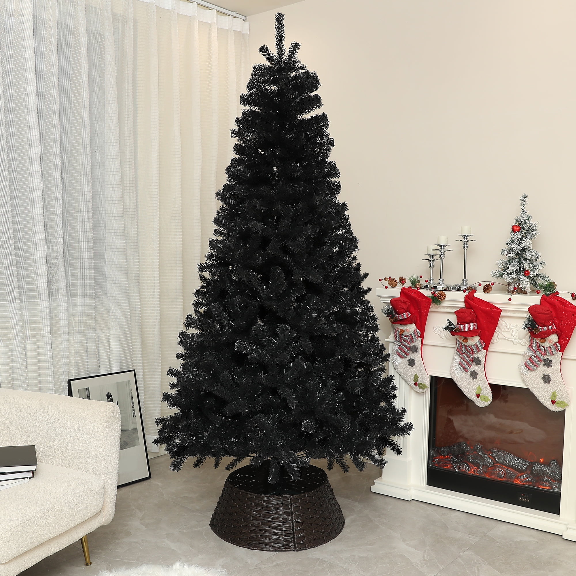HOMCOM 7.5ft Artificial Black Christmas Tree, Holiday Décor with Steel ...