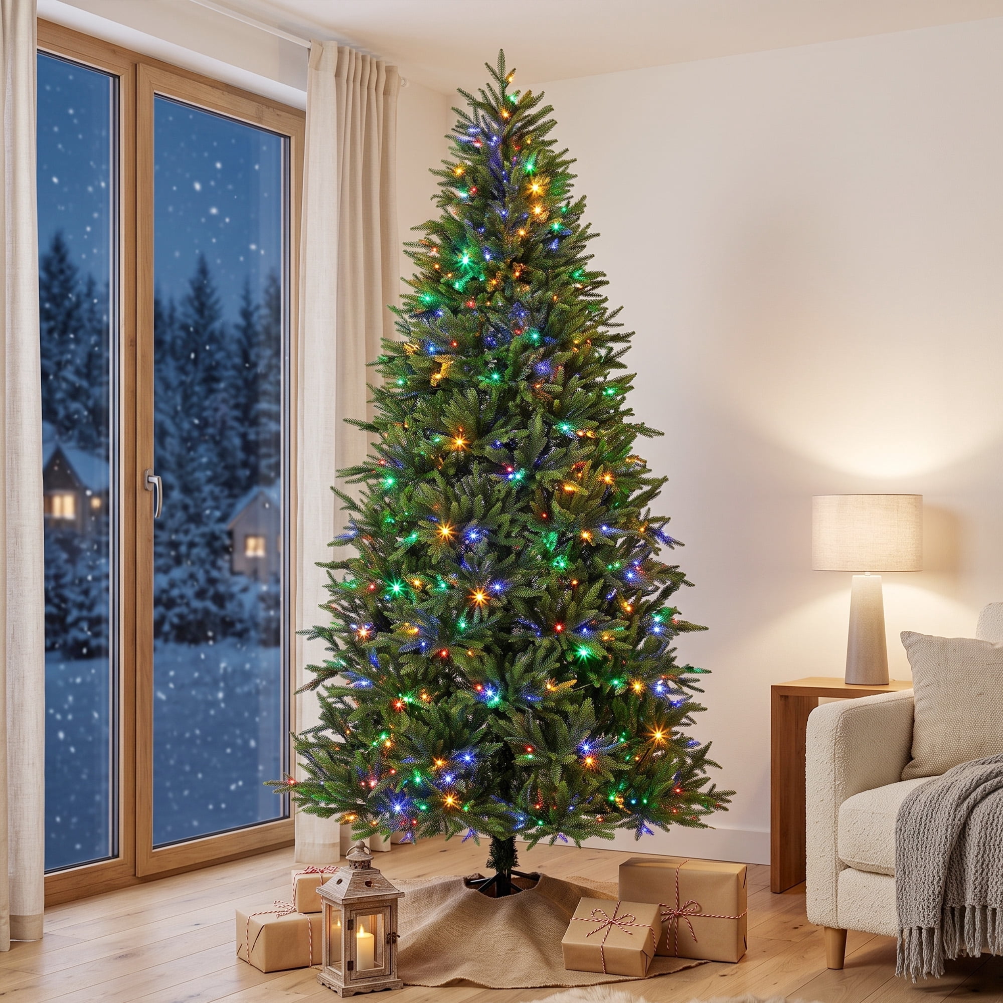 HOMCOM 7.5ft Prelit Christmas Tree with Dual-Color LEDs, All Realistic ...