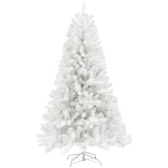 HOMCOM 7.5ft Tall Artificial Christmas Tree, Unlit Xmas Tree with 1346 Branch Tips, Auto Open, Steel Base, Holiday Dcor for Home Office, White